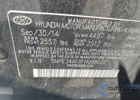 2015 Hyundai Sonata Sport из США, поврежденный, VIN 5NPE34AFXFH098022